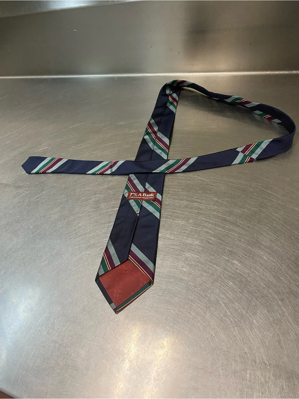 Navy Striped Men's Silk Tie with Green and Burgundy Bands